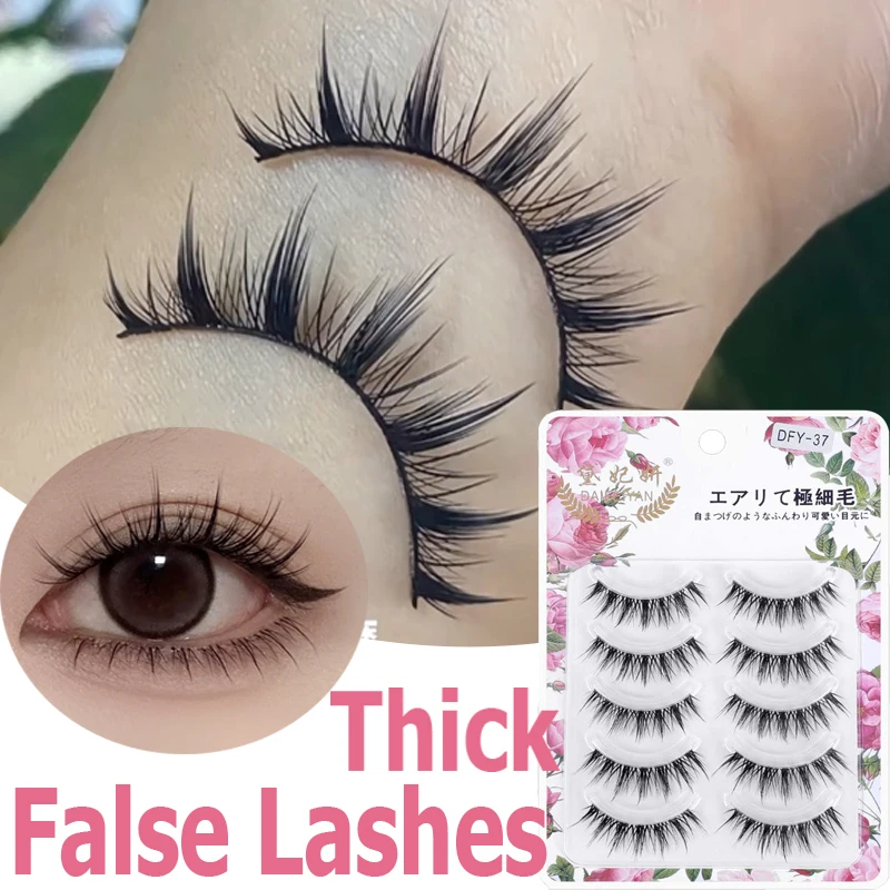 5 Pairs Natural Long False Eyelashes Makeup Fluffy Cross Eye Lashes Soft Thick Slender Mink Wispy Manga Lashes Extension Makeup