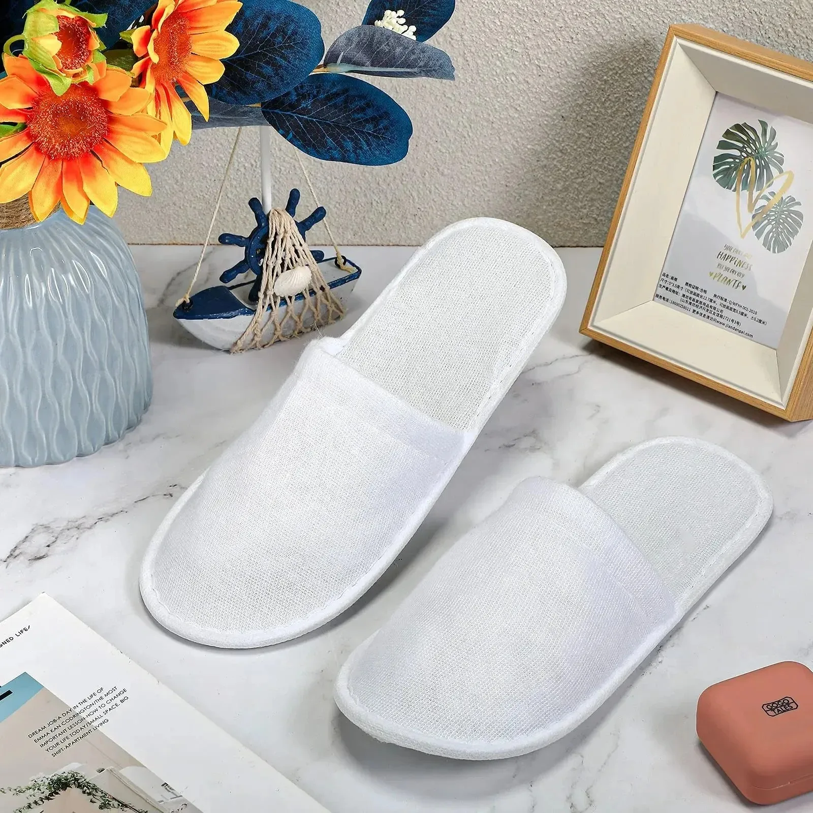 5/10/20pairs Of High-Quality Closed Toe Disposable Plush Non Slip Bathroom Slippers Suitable For Families,Hotels, SPA ,Travel