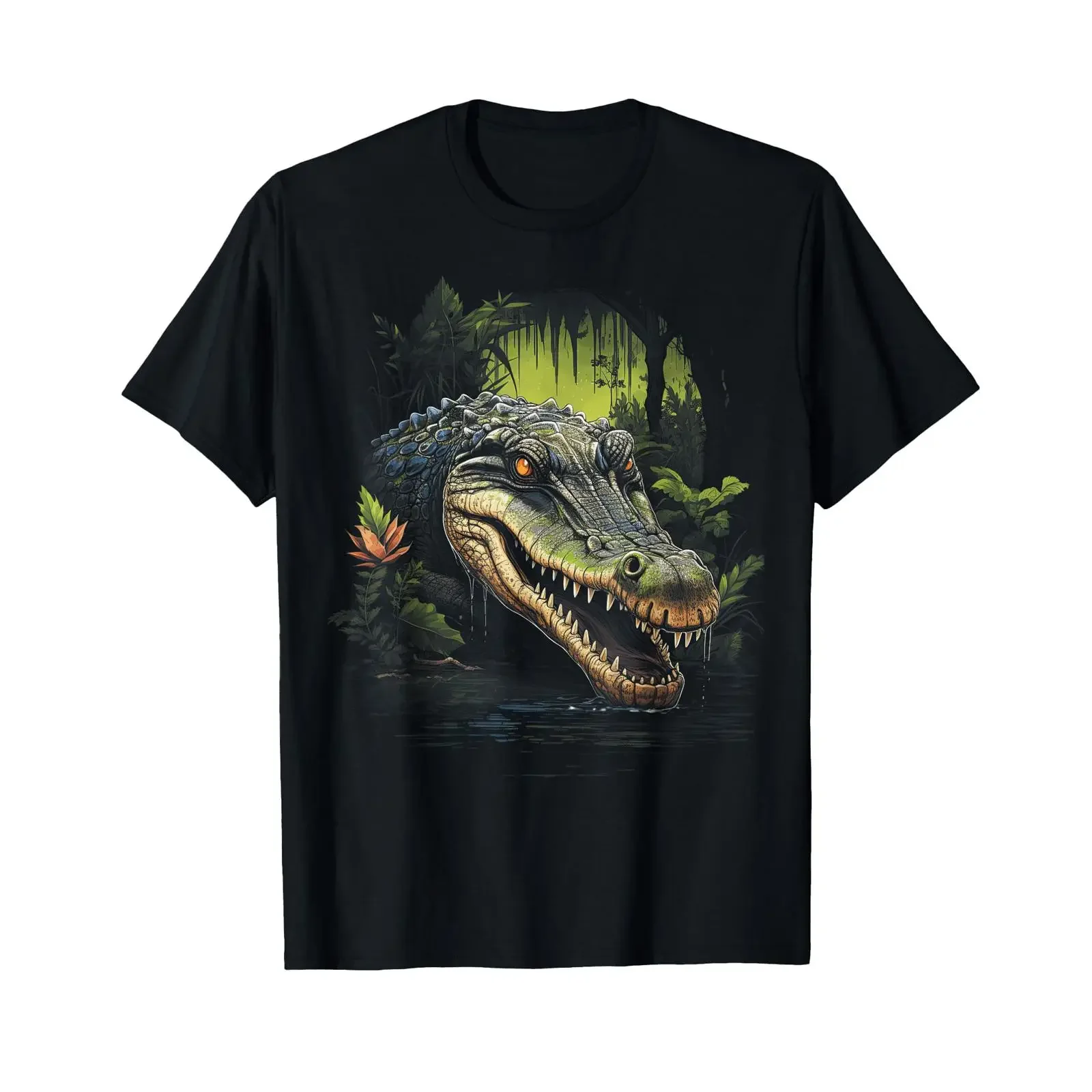Crocodile Alligator Animal Illustration T Shirt vintage Washed Slightly homme streetwear graphic designer clothes fashion