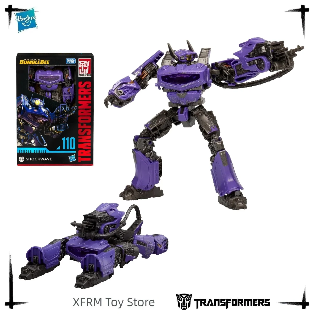 Hasbro Transformers Studio Series 110 Deluxe Shockwave Bumblebee Movie Cybertron Figuur met Achtergrond