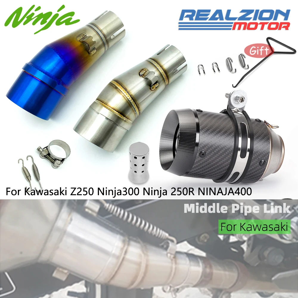 

REALZION Ninja 300 Ninja 400 Exhaust Middle Pipe Exhaust Muffler 51mm Tail Pipe Motorcycle Escape Link Pipe For Kawasaki Z250