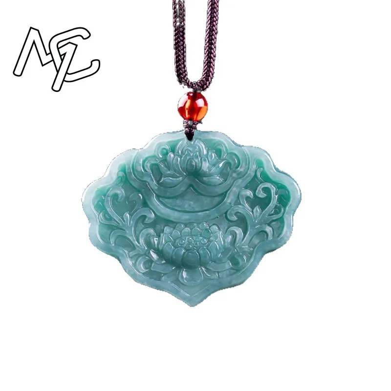 Real Burmese A Emerald Jade Blue Water Ruyi Lotus Pendant Amulets Natural Emerald Jewelry Gifts Certificate Sweater Chain Women view 5