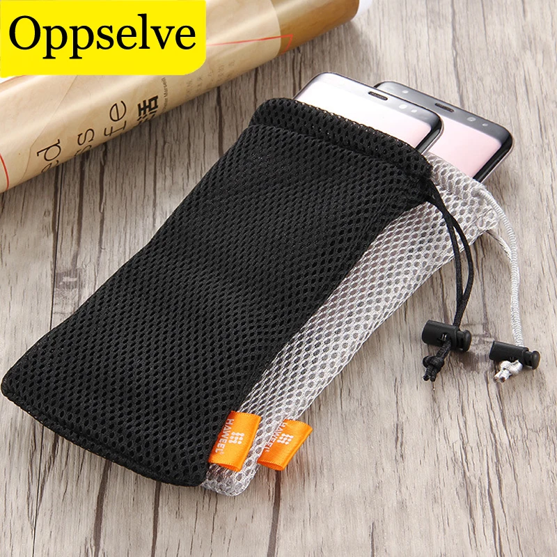 Nylon Mesh Drawstring Phone Storage Pouch Multi-Purpose Travel Outdoor Activity Bag For iPhone 14 15 16 Samsung Galaxy XiaoMi