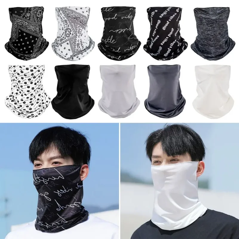 

Summer lce Silk Breathable Bandana Men Women Cycling Running Scarf Hanging Ear Riding Hiking Sports Face Mask Cover Cool Scarf