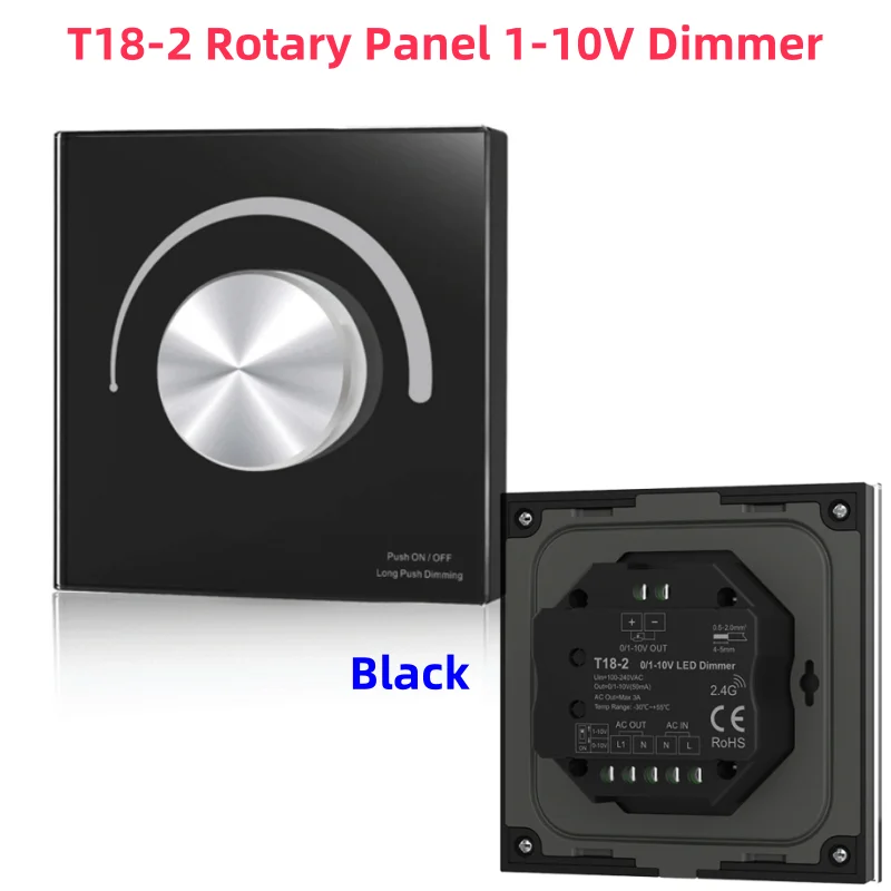 T18-2 Rotary Glass Panel Led Dimmer AC220V to 0/1-10V Rotary Knob Dimming Brightness Adjust for SMD 5050 Single Color LED Strip