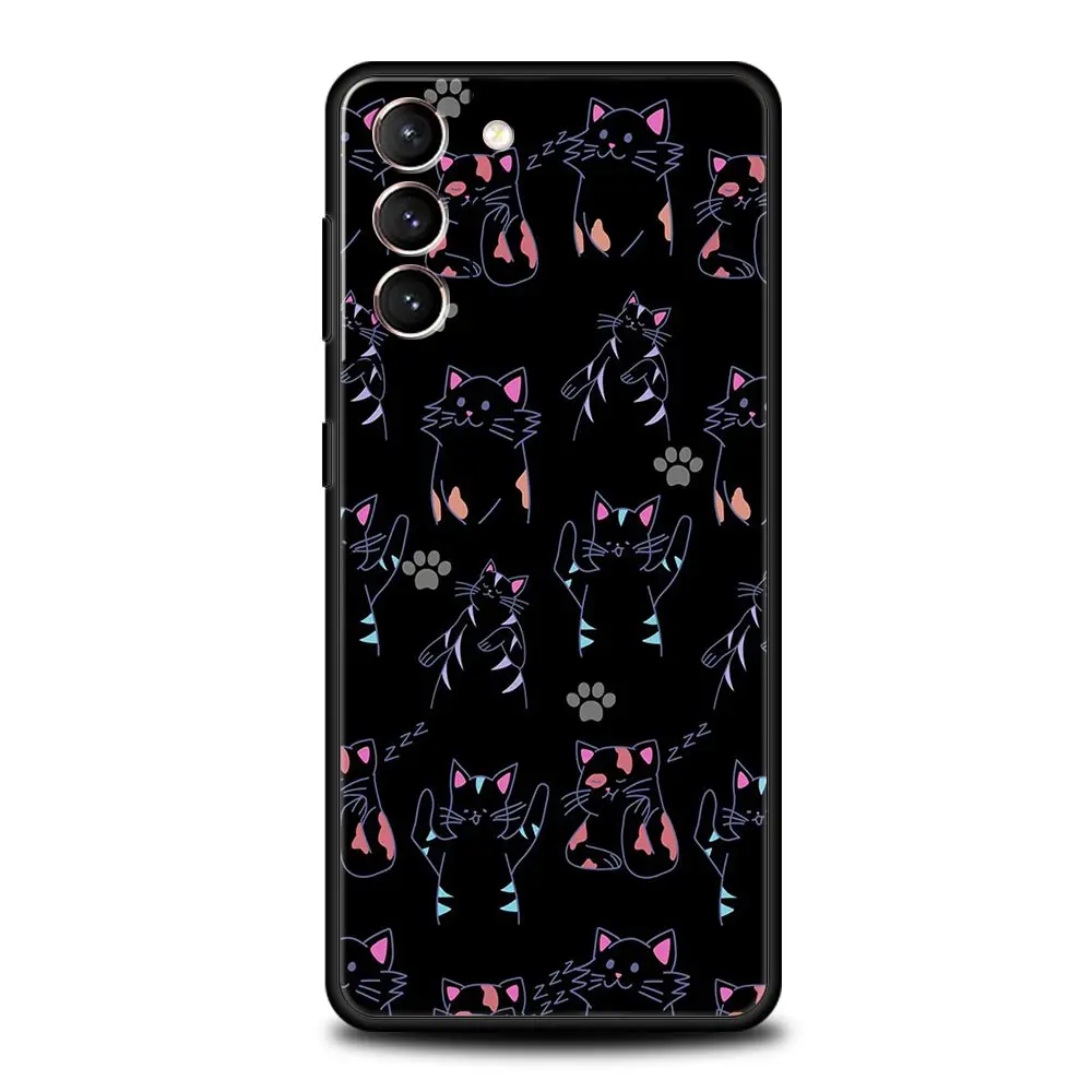 Fashion Cute Cat Aesthetics Phone Case For Samsung Galaxy S24 S23 S22 S20 FE S21 Ultra 5G S9 S8 S10 Plus S10E 20 Soft Cover