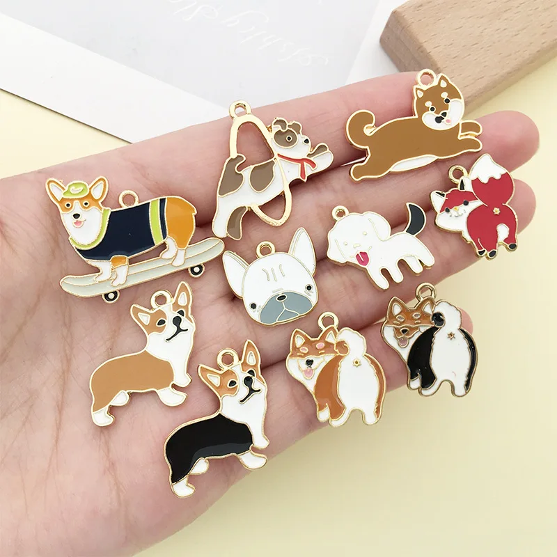 Kpop Lovely Dog KC Alloy Enamel Charm For Jewelry Making DIY Accessories Supplies Necklace Bracelet Bangle Pendant Wholesale