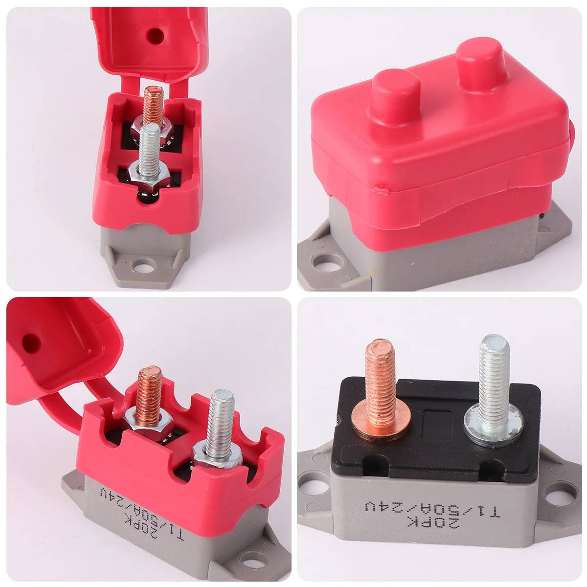 

2pcs Automatic Reset Circuit Breaker 50A 12V/24V Stud Bolt Terminal For Car Boat Truck Rv Marine Overcurrent Protection Red