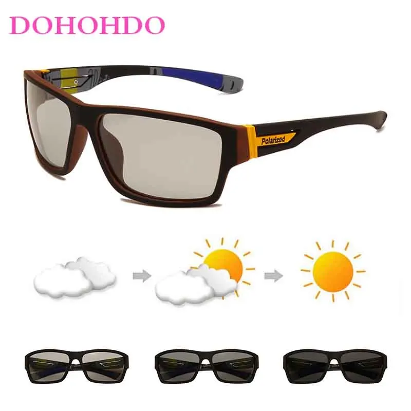 Men Photochromic Polarized Cycling Sunglasses Women Driving Sports Square Goggles Polarized  Sun Glasses Очки Солнечн