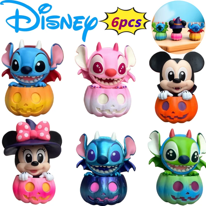 

New Disney Mickey Minnie Stitch Angel Hand-made Creative High-value Anime Cute Pumpkin Doll Model Computer Desktop Ornaments