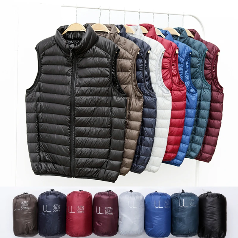 Winter New Men White Duck Down Vest Ultralight Sleeveless Vest Jacket Fashion Stand Collar Men Large Size Loose Vest Male M-4XL