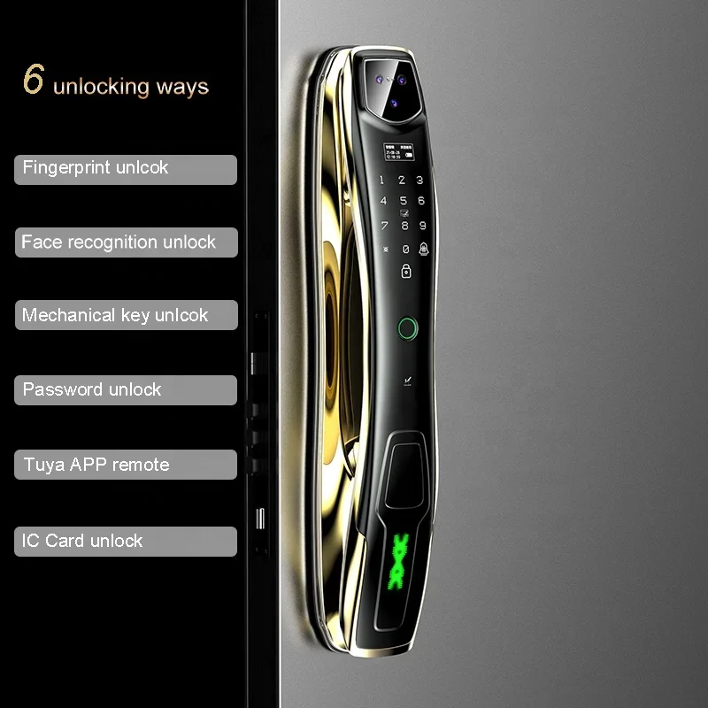 Goking gold smart lock for security door tuya automatic biometric lock rfid card smart door lock keyless tuya wifi fingerprint