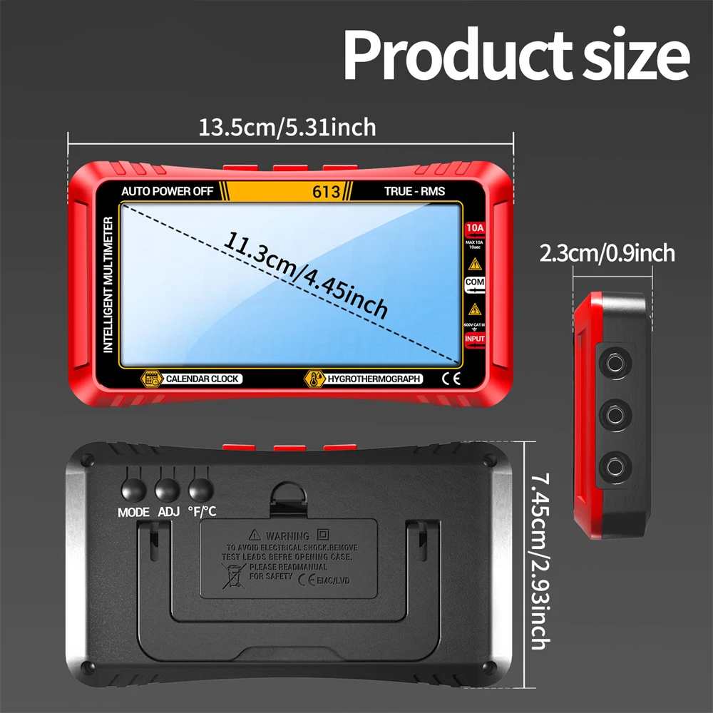 LCD Display AC/DC Digital Multimeter Three In One Calendar Temperature And Humidity Meter Auto-Ranging Multi Tester