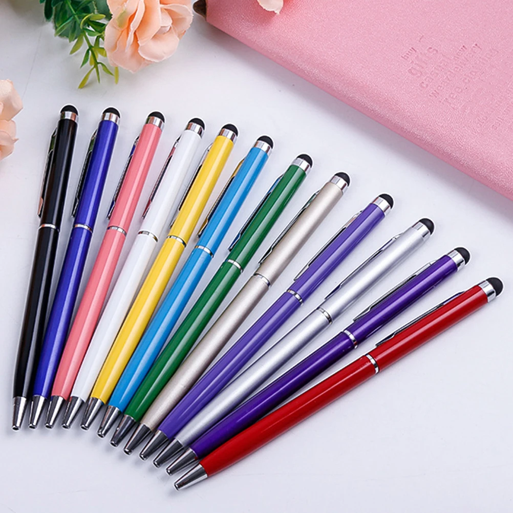 

12pcs Ballpoint Pen 2 In 1 Stylus Drawing Tablet Pens Capacitive Screen Touch Pen School Office Writing Stationery (Random Color