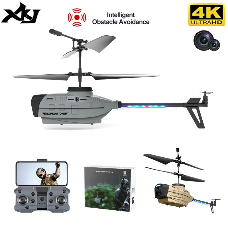 New KY202 RC Mini Helicopter Drone 4K Dual Camera Obstacle Avoidance Air Gesture Intelligent Hover LED Light Toys Gift Boys