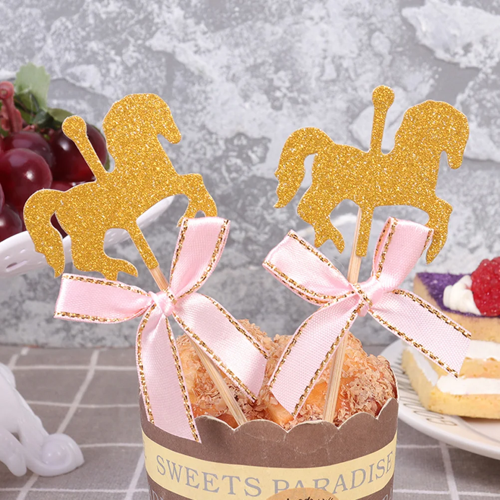 

40Pcs Carousel Horse Cake Topper Wedding Baby Shower Party Decoration Cake Insert Cupcake Dessert Props Baking Topper