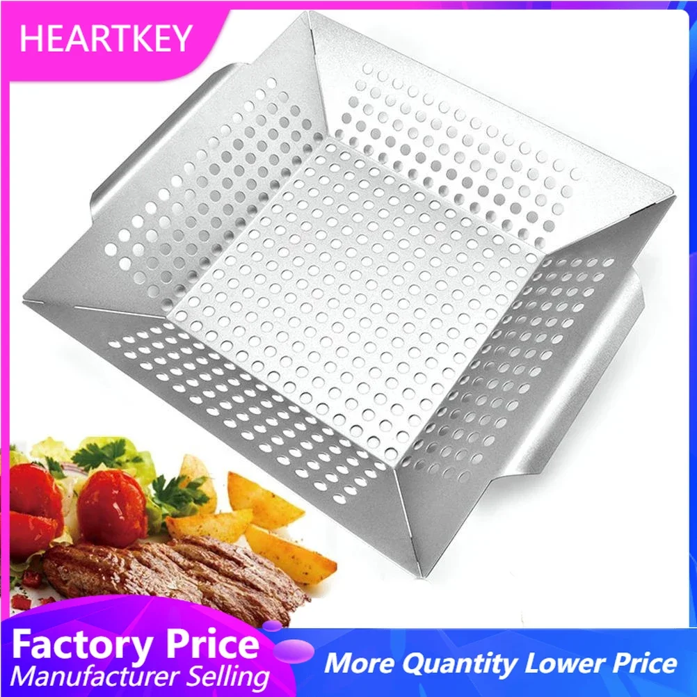 

Grill Bbq Basket Wok Stainless Steel Steak Oven Vegetable Bbq Roasting Pan for Camping Kitchen Stainless Steel Mesh