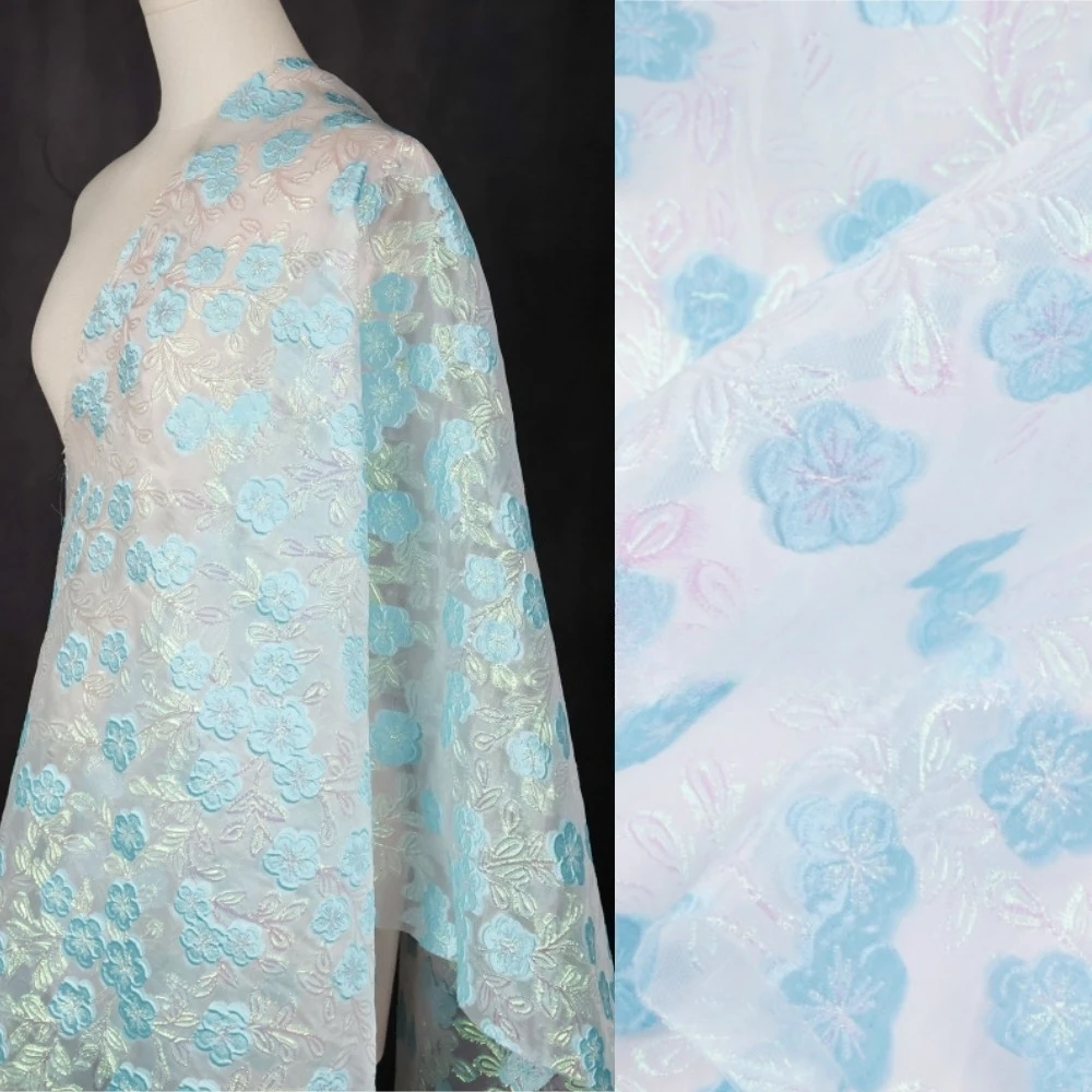 

Perspective Light Blue Jacquard Organza Fabric for Small Floral Weaving Dress Set Cloth Diy By The Meter Sewing Material