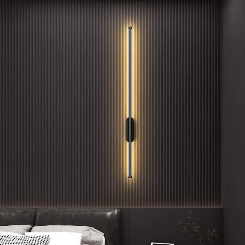 Modern minimalist strip LED wall light with three color dimming wiring, bedroom bedside wall light, living room TV background