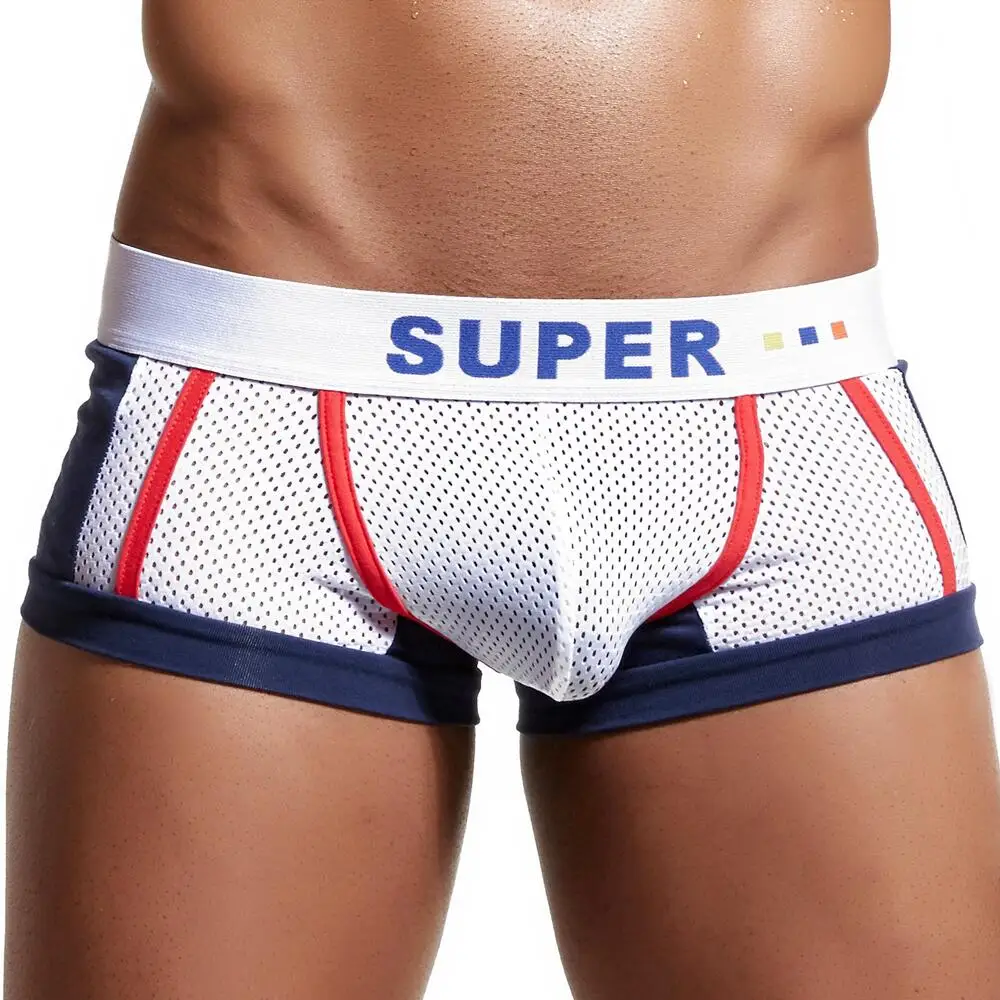 SUPERBODY Underwear Men Boxer Shorts Sexy U convex Design Mesh Breathable Male Panties Underpants Boxers for Man