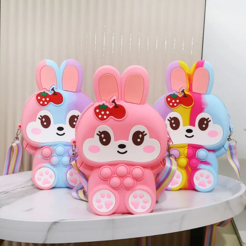 New Silicone Children's Bag Cute Little Rabbit Rainbow Puzzle Pressable Zero Wallet Rat Killer Pioneer