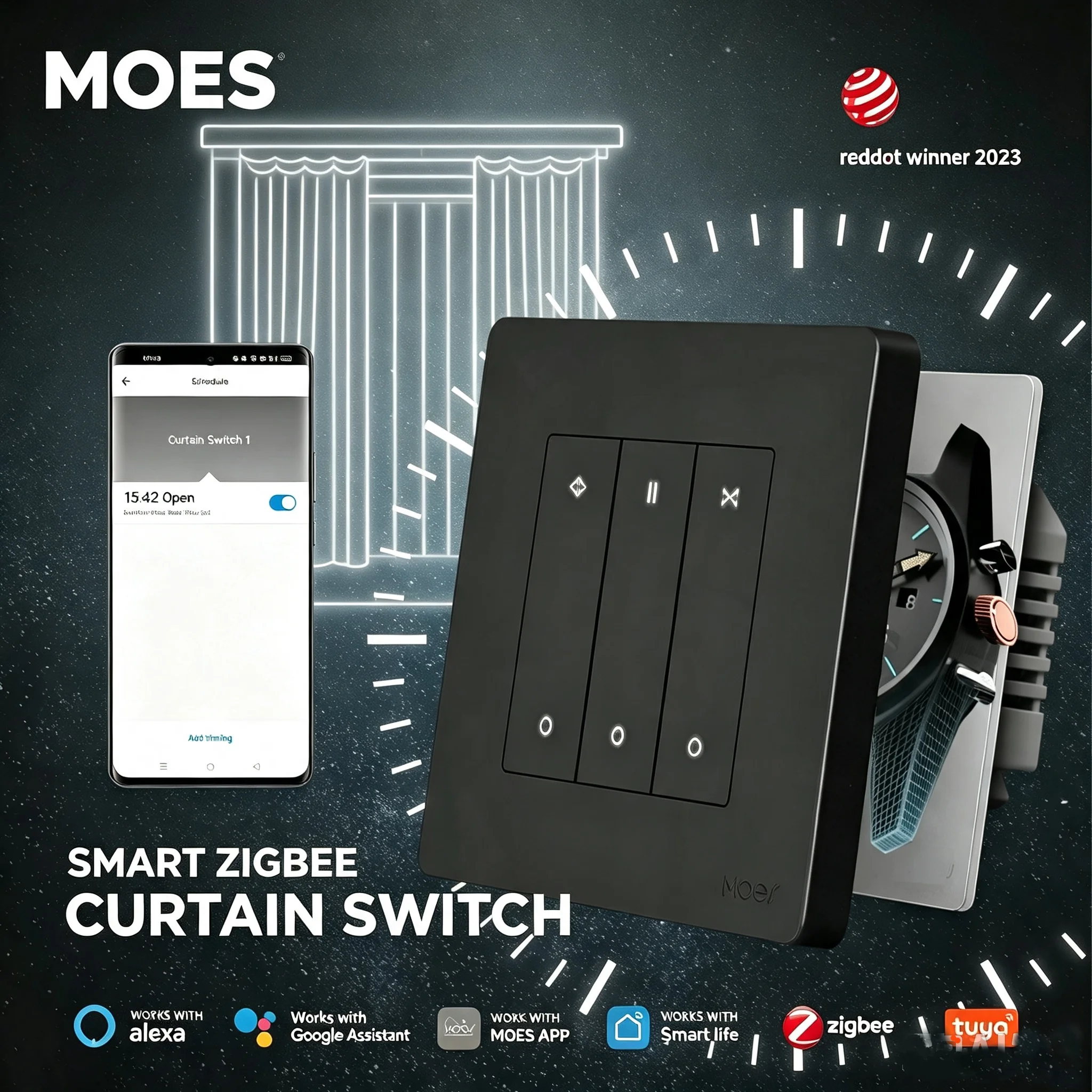 MOES Smart ZigBee Star Ring Curtain Switch For Roller Shutter Electric Curtains Blind Motor Alexa/Google Home Remote Control