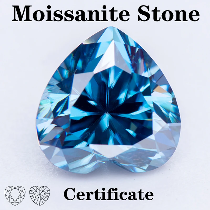 

Moissanite Stone Heart Shape Sapphire Blue VVS1 with GRA Certificate for Pass Diamond Tester Charms Top Jewelry Making Materials