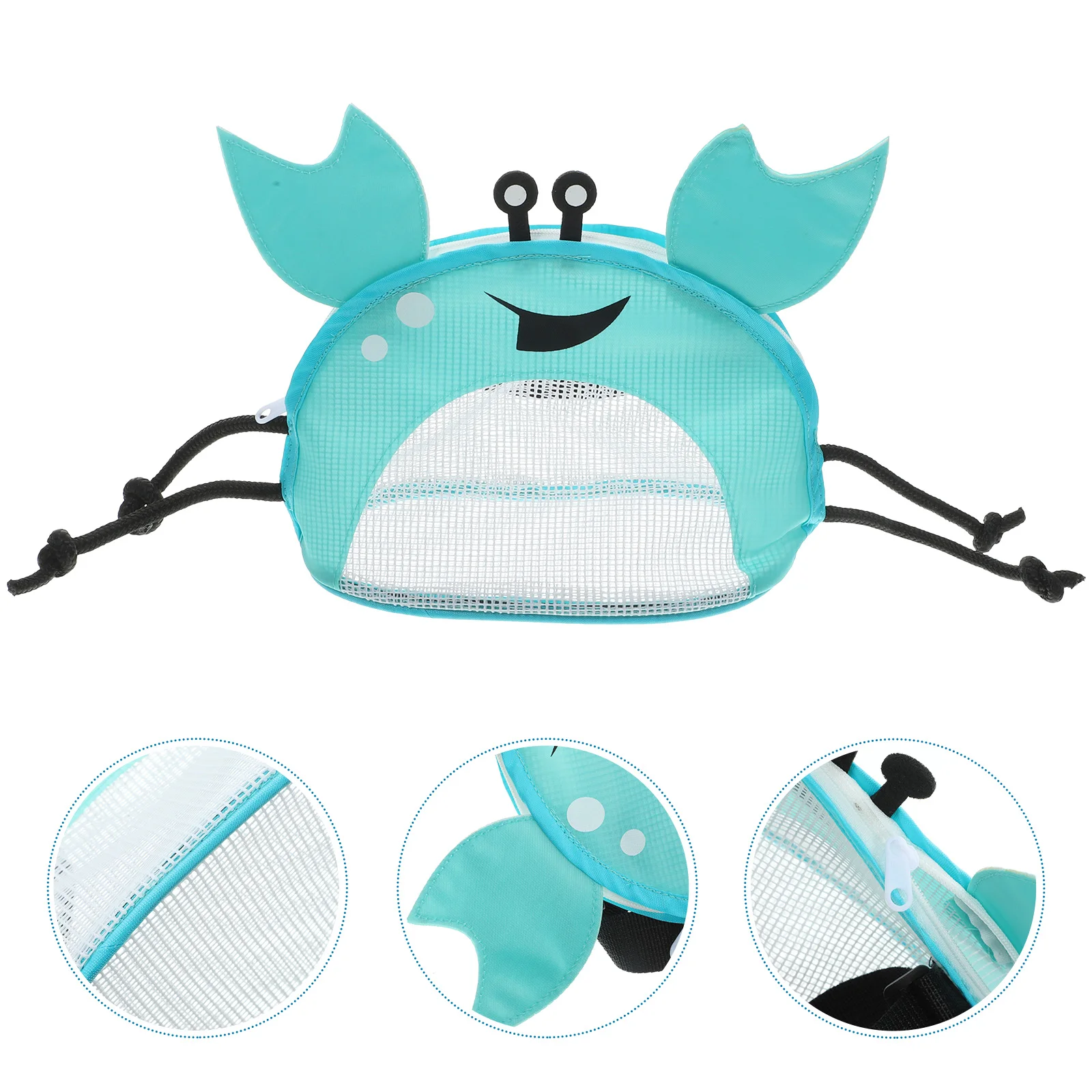 

Water Resistant Blue Crab Mesh Beach Bag For Kids Shell Collecting Tote With Adjustable Shoulder Strap And Smooth Zipper