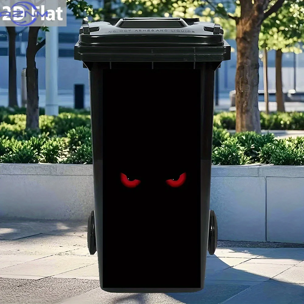 1pc of a 2D Flat Sticker Featuring a Creepy Red-Eyed Glare, Designed for Trash Cans. It'S Waterproof And Has a Mysterious, Sin