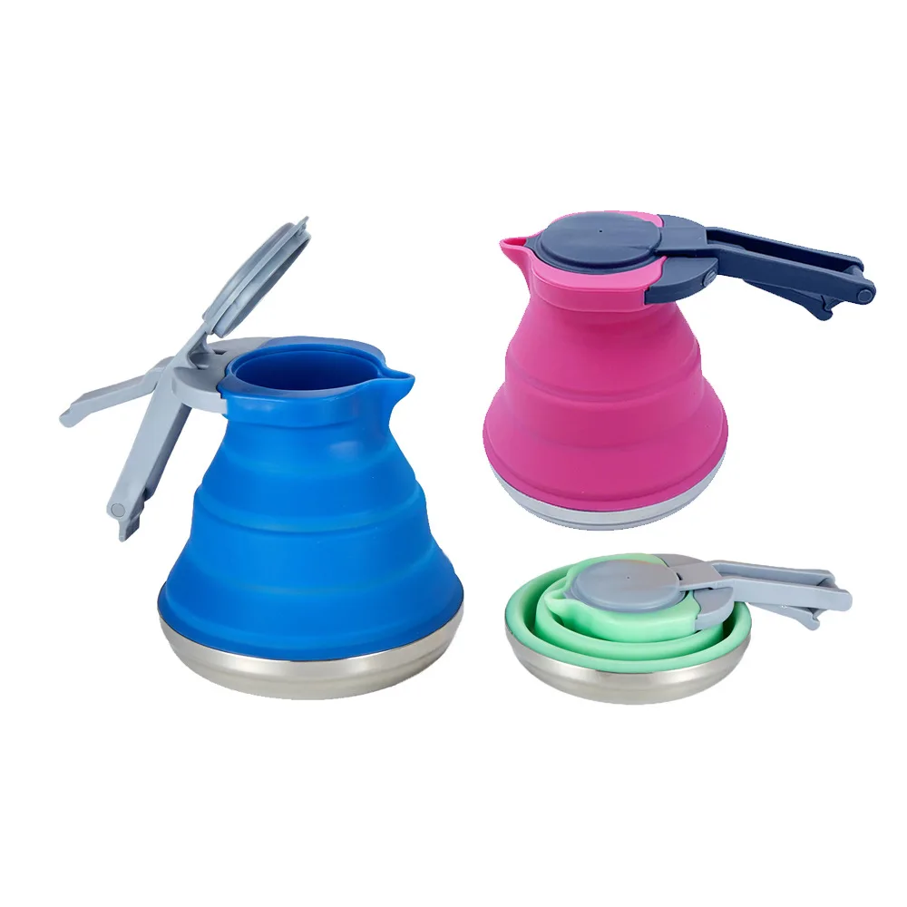 Outdoor Folding Silicone Water Kettle 1.2L Tea Boiler Portable Camping Kitchen Supplies Steel Bottom Boiling Water Kettle