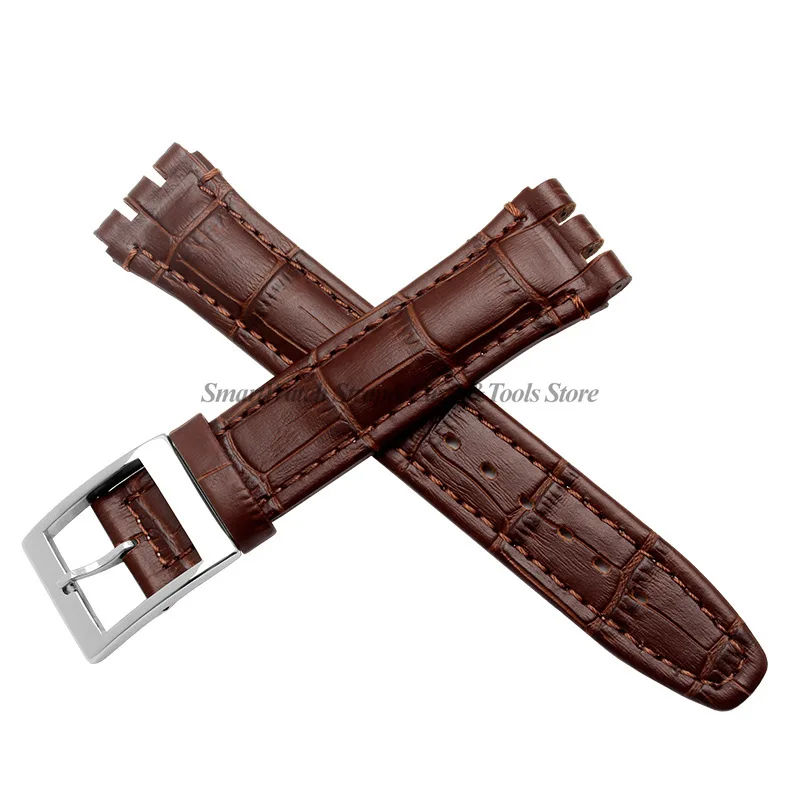 17mm 19mm Cowhide Strap for Swatch Genuine Leather Watch Band Black Brown White Bracelet Stainless Steel Clasp Men Women Belt