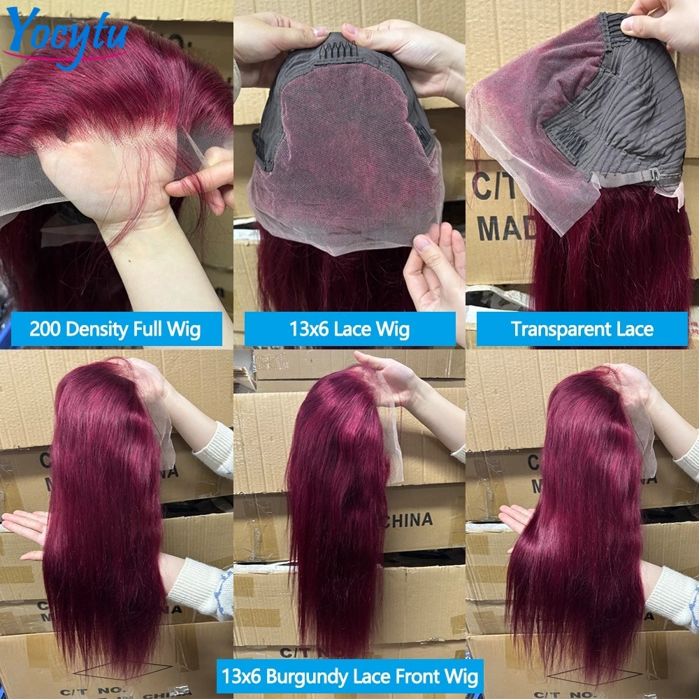 28 30 Zoll Burgund 13x6 Spitze Frontal Echthaar Perücke 99J Farbige Gerade Spitze Front Perücken 200 % Dichte Brasilianische Perücken Echthaar – Detail 4