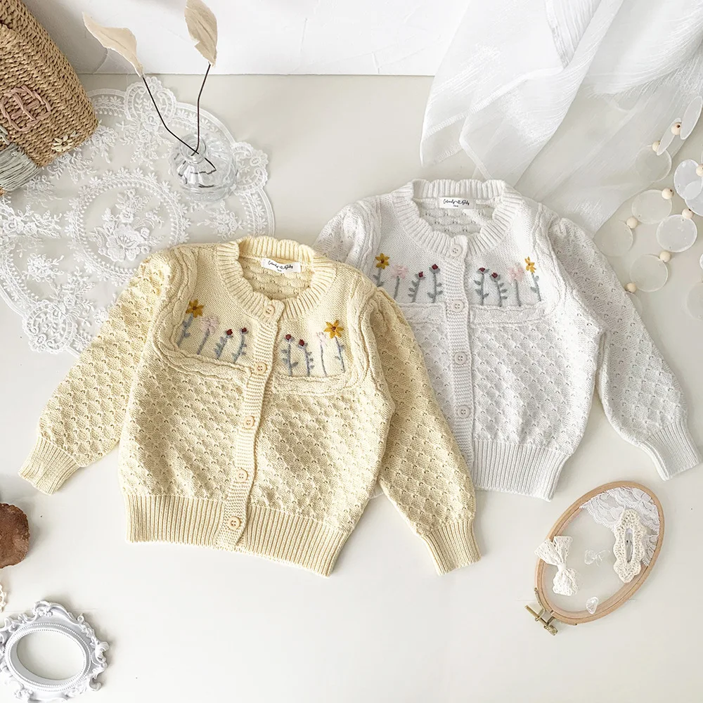 

Jenny&Dave Spring and Autumn Cross border Girl Baby Embroidery Flower Blossom Sweater Girl Baby Handmade Embroidery Twisted Rope