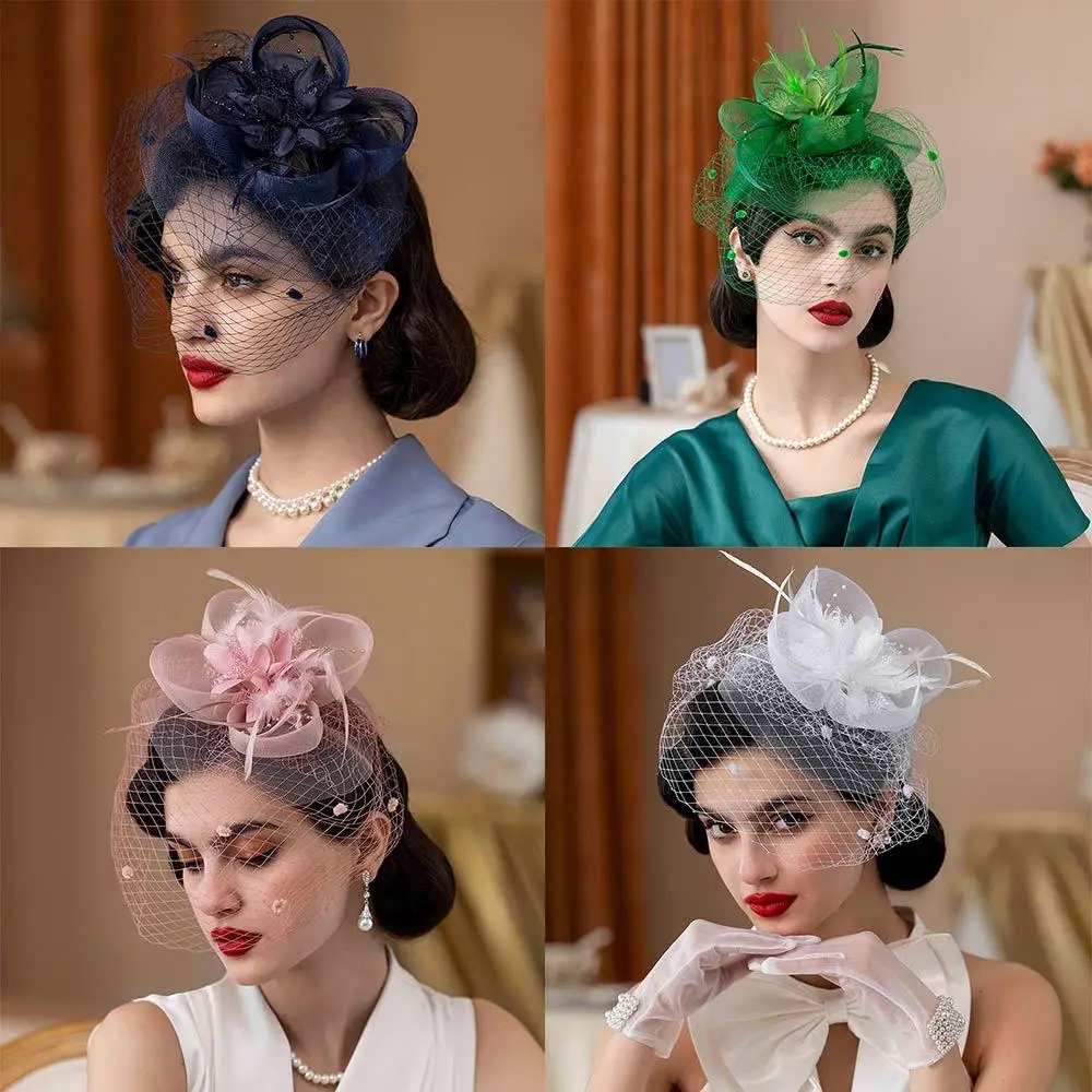 

Fashion Tulle Petal Mesh Flower Headwear Veil Feather Headpiece Hair Accessories Wedding Bride