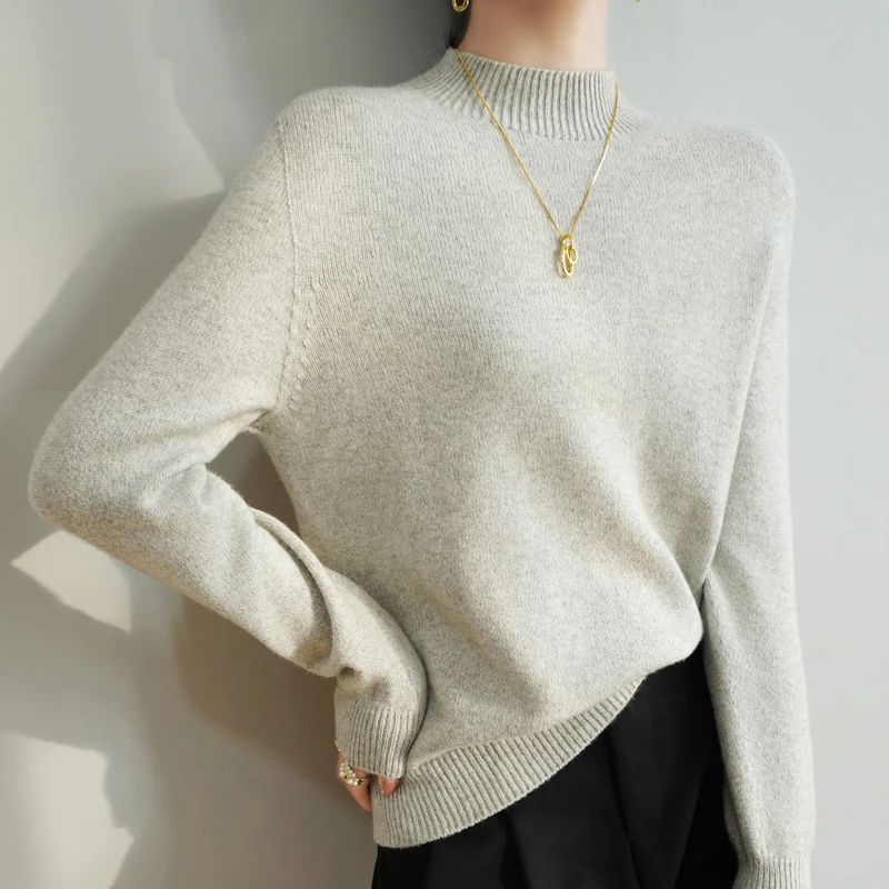 100% Merino ขนสัตว์เสื้อกันหนาวผู้หญิงถักเสื้อกันหนาวคอยาวแขนยาวฤดูใบไม้ร่วงฤดูหนาวเสื้อผ้าจัมเปอร์เสื้อ