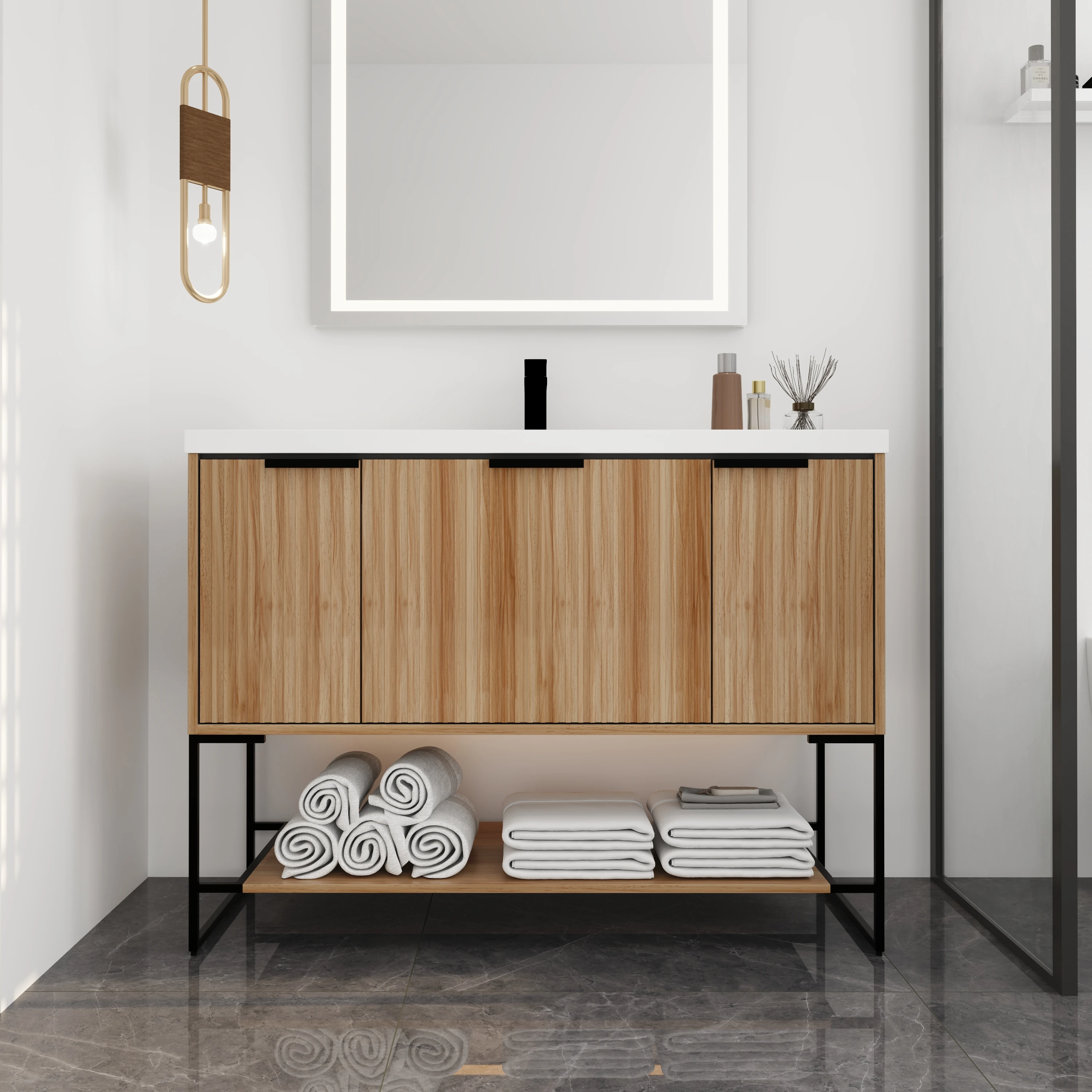 Luxurious 48 Inch Freestanding Bathroom Vanity with Resin Basin, 48x18 - Perfect for Small Spaces