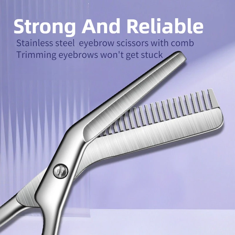 Professional Stainless Steel Eyebrow Scissors with Comb Teeth and Tweezers-Style Tip Heavy-Duty Sharp Blades Serrated Edge