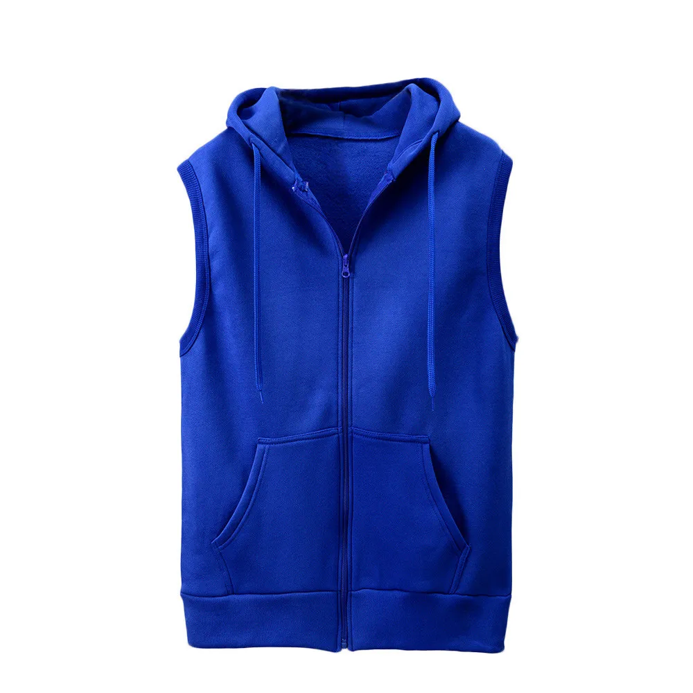 Brand Gyms Hooded Double Zipper Tank Tops Men Bodybuilding Cotton Sleeveless Vest Sweatshirt Fitness Workout Sportswear Top Male