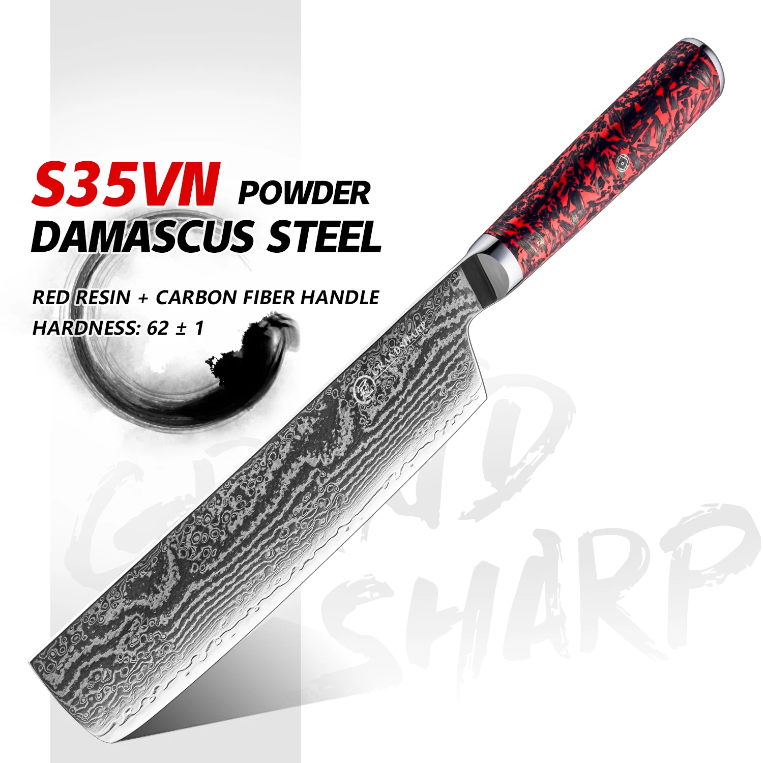 

Grandsharp 7-дюймовый нож Nakiri из дамасской стали S35VN, ножи шеф-повара с порошковым сердечником, кухонные ножи для нарезки овощей, тесак, инструменты для приготовления пищи