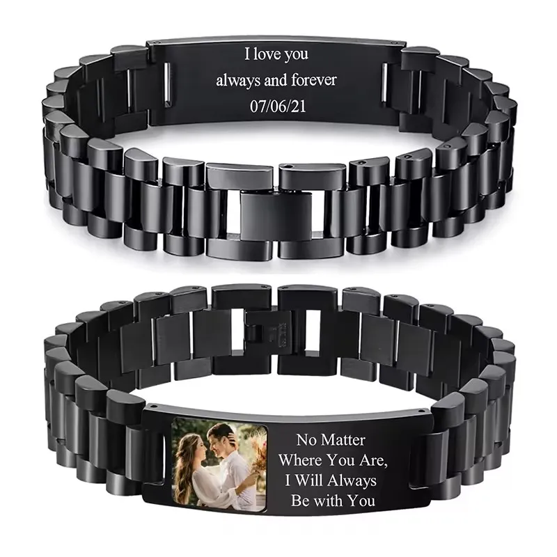 Personalisierte Gravierbare Edelstahl-ID-Armbänder für Männer Individuell Gravierbare Namensschild-Identitäts-ID-Armbänder für Ihn 19-21CM