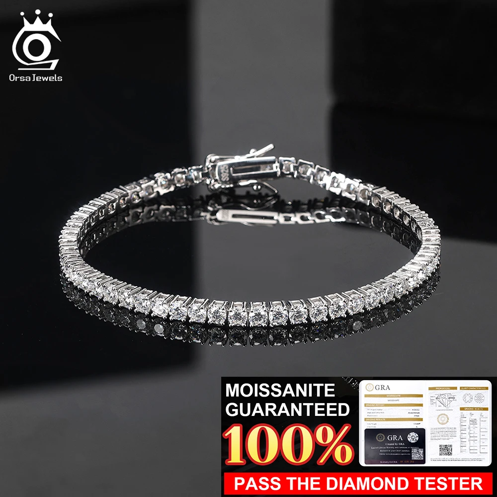 

ORSA JEWELS 2 мм 3 мм 4 мм муассанит теннисный браслет унисекс стерлингового серебра 925 пробы с блестящими бриллиантами классический браслет хип-хоп MOB01