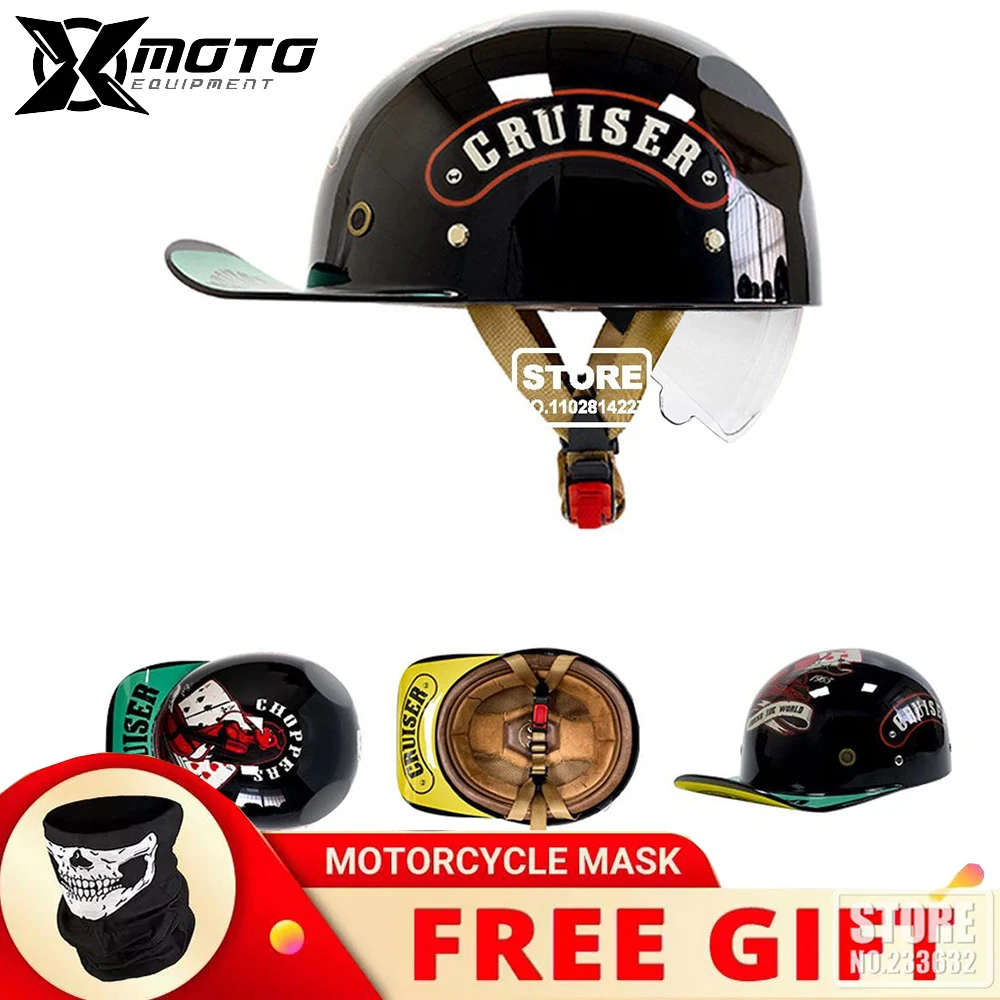 

Half Helmet Riding Racing Moto Helmet DOT Certification Protection Cap New Retro Motorcycle Helmet Men Women Baseball Cap