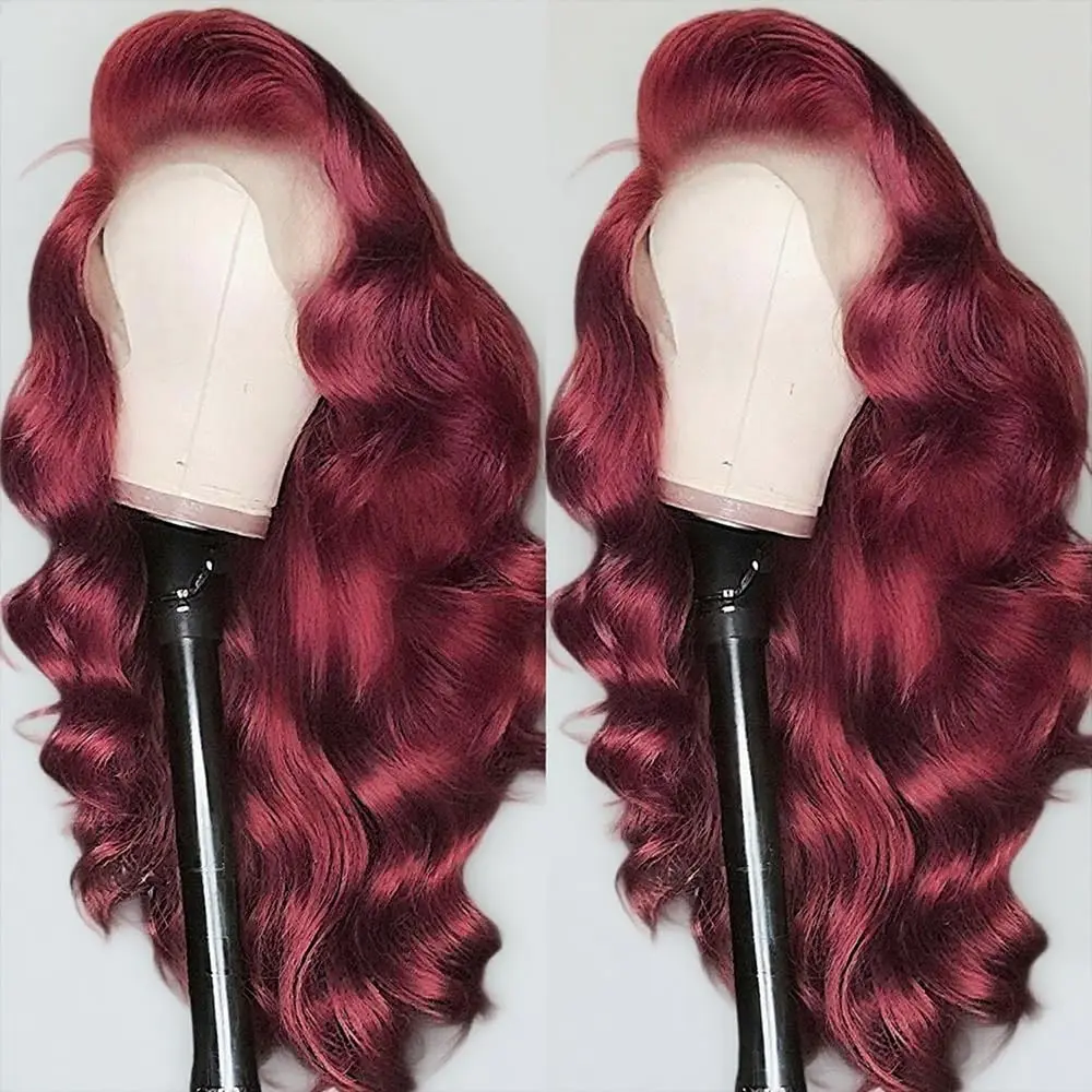 

30-32-дюймовые парики с HD-кружевной передней частью 99J бордового цвета, из натуральных волос, красные бордовые парики, плотность 250%, 13x6, с эффектом Body Wave, для женщин