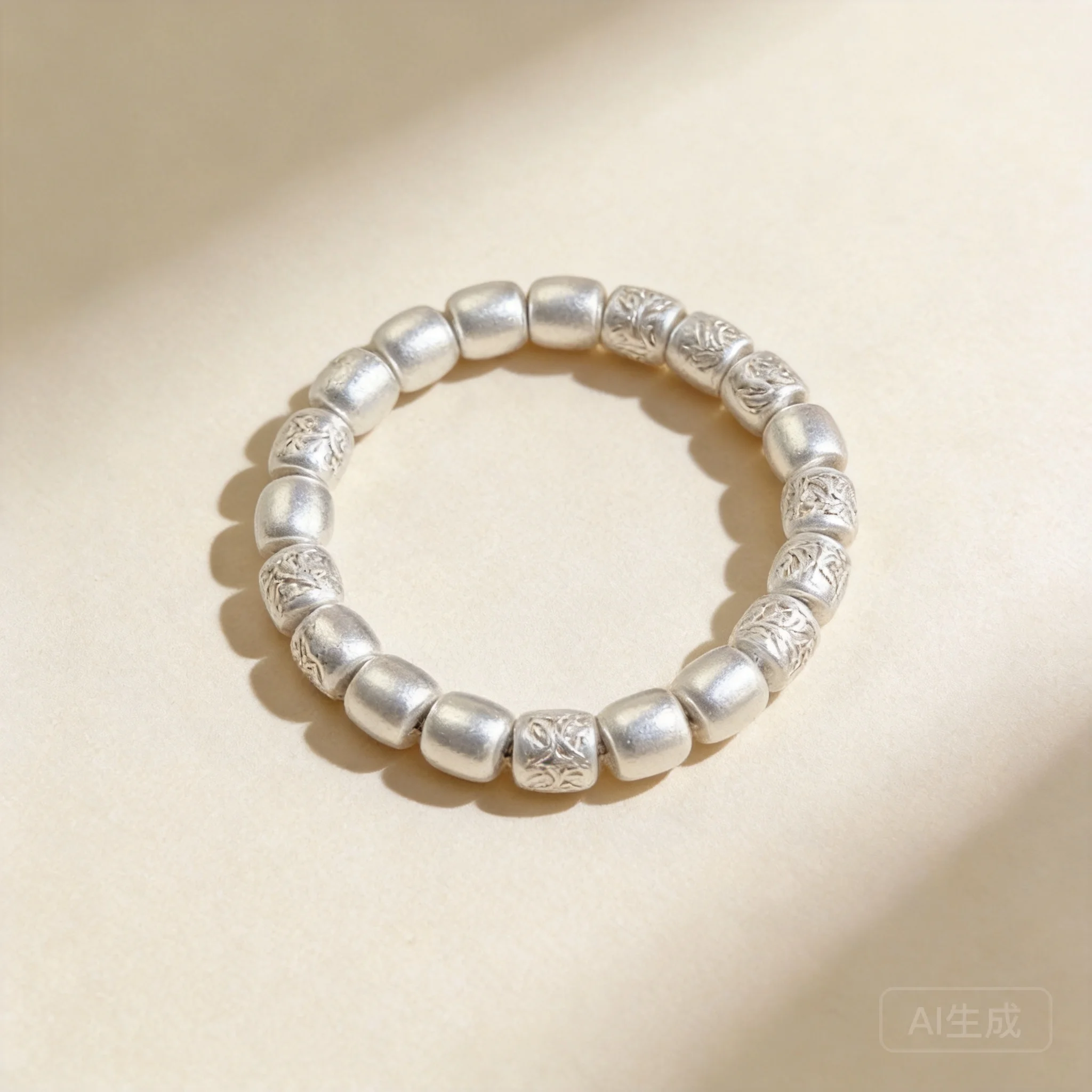 Chinese Style Lucky Blessing Silver Plated Vintage Matte Bead Bracelet 2026 New Wealth Attracting Couple Jewelry Ideal Gift For