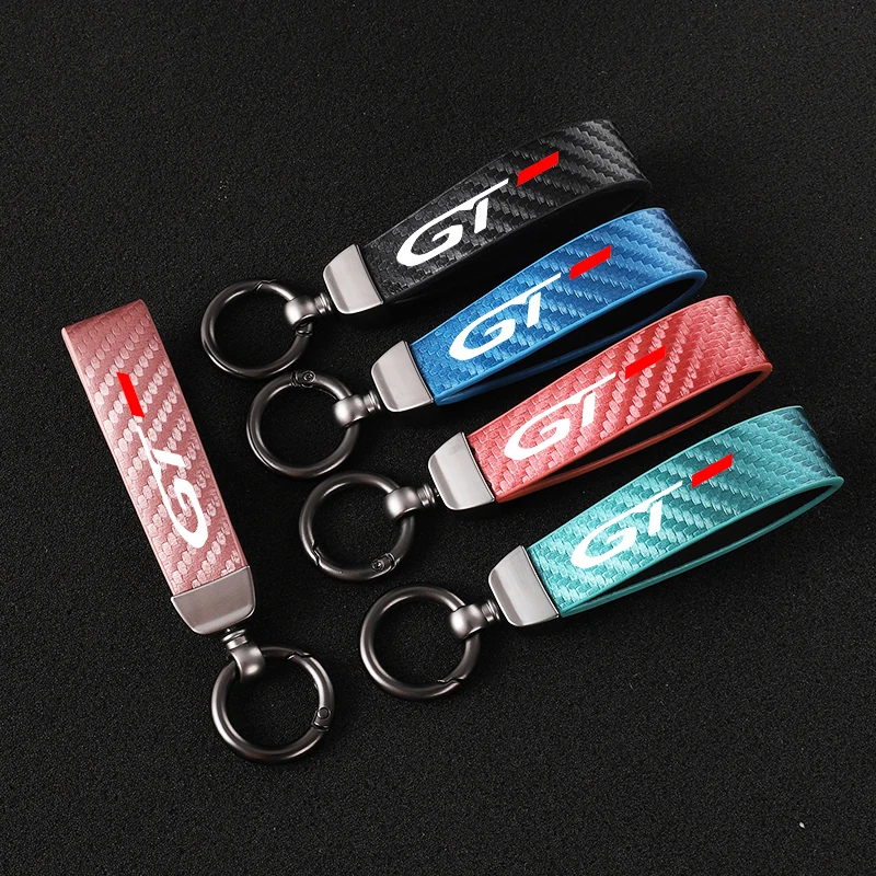 

Car Carbon Fiber Leather Rope Keychain Key Ring for GT Car Accessories