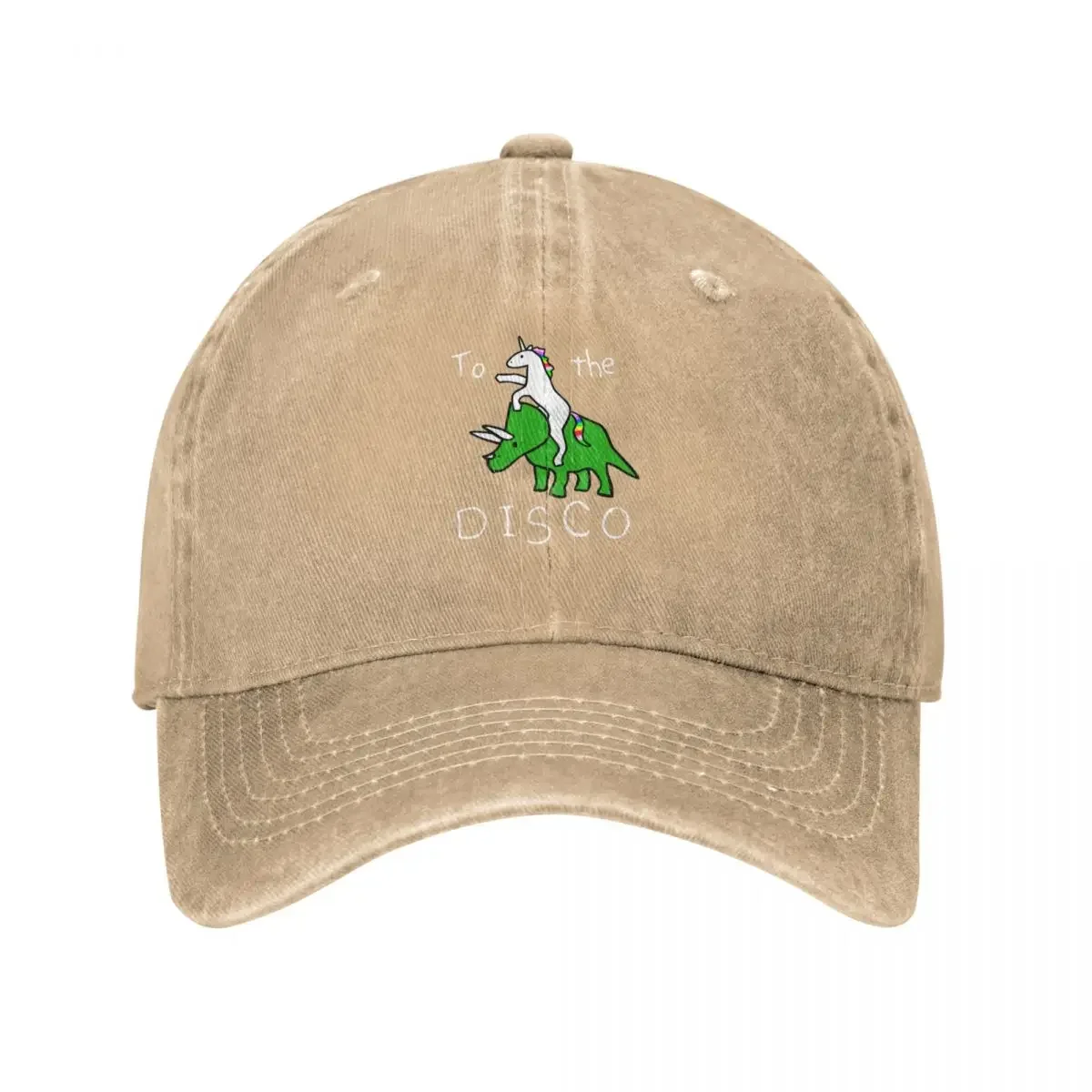 To The Disco (white text) Unicorn Riding Triceratops Baseball Cap Luxury Cap Kids Hat Anime Trucker Hat Women Hats Men's