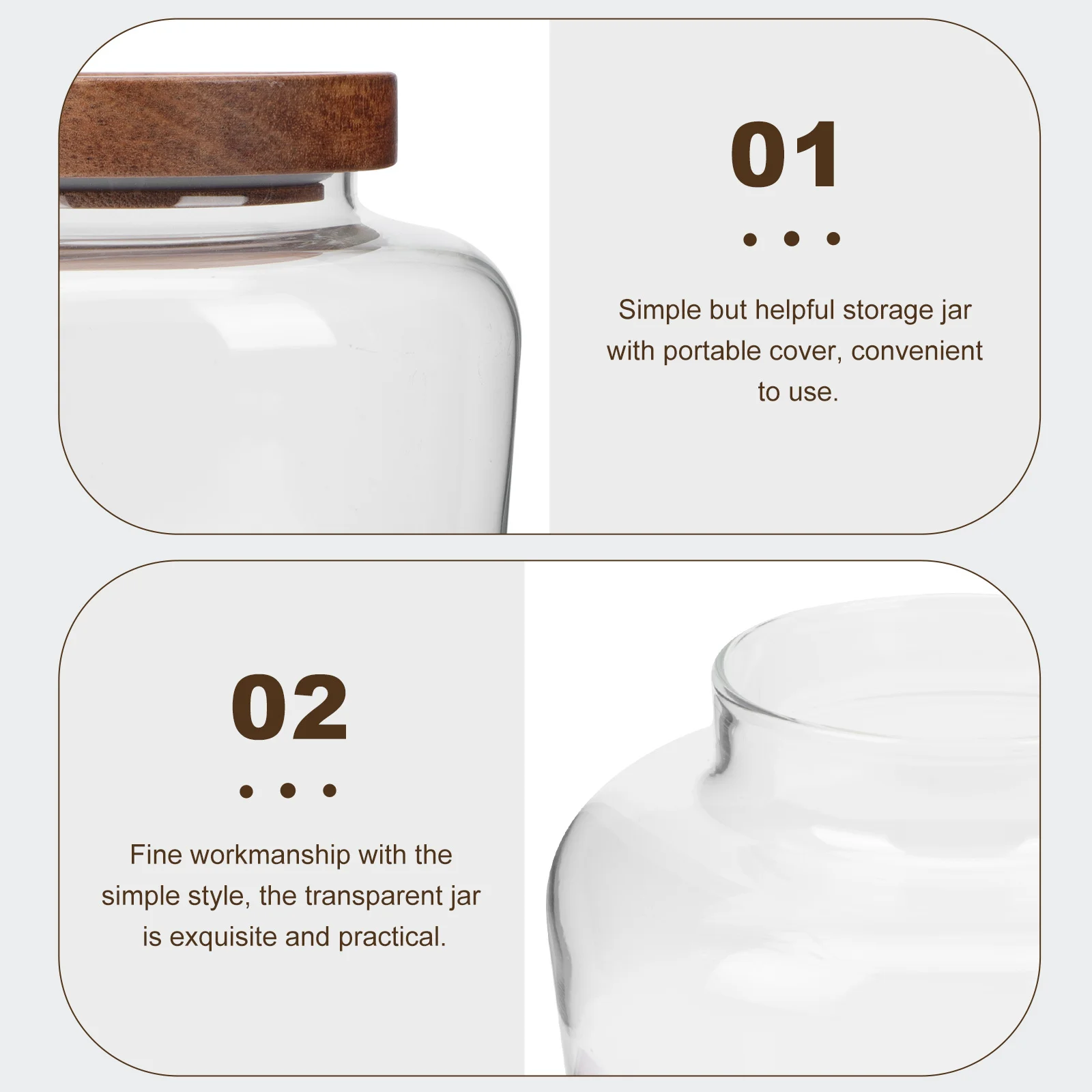

Household Sealed Glass Jar Solid Wood Lid Transparent Dried Food Holder Cereal Container Tea Canister Multi Function Storage Jar