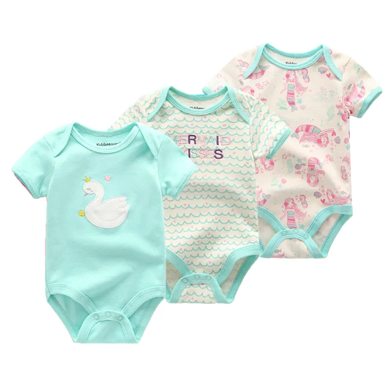 

Kiddiezoom Summer 3Pcs Newborn Baby Boy Girl Bodysuits 100%Cotton Short Sleeve Onesies Infant Clothes Sets