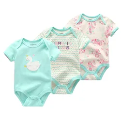 Kiddiezoom Summer 3Pcs Newborn Baby Boy Girl Bodysuits 100%Cotton Short Sleeve Onesies Infant Clothes Sets