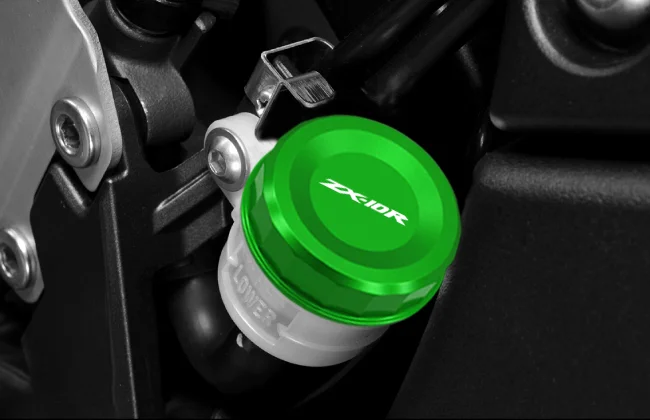 อุปกรณ์เสริมสําหรับรถจักรยานยนต์ CNC อลูมิเนียมด้านหน้าและด้านหลัง BRAKE FLUID RESERVOIR COVER กระบอกน้ํามันสําหรับ ZX-10R ZX10R ZX 10R 2008-2015
